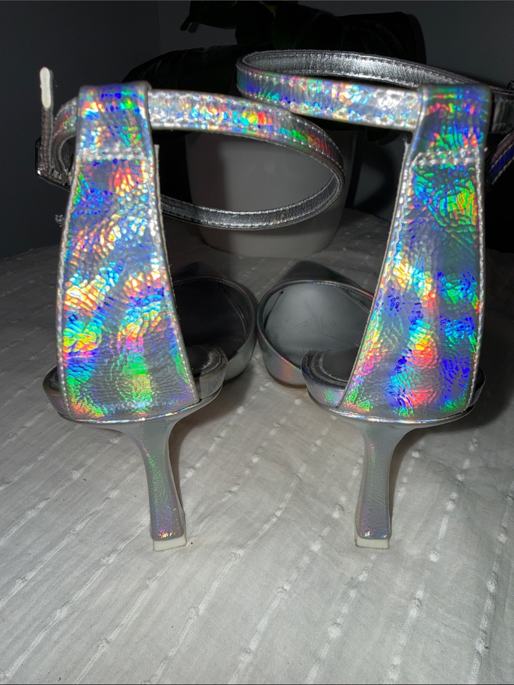 Nine West Holographic Silver Pointed-Toe Ankle-Strap Heels - Picture 4 of 11